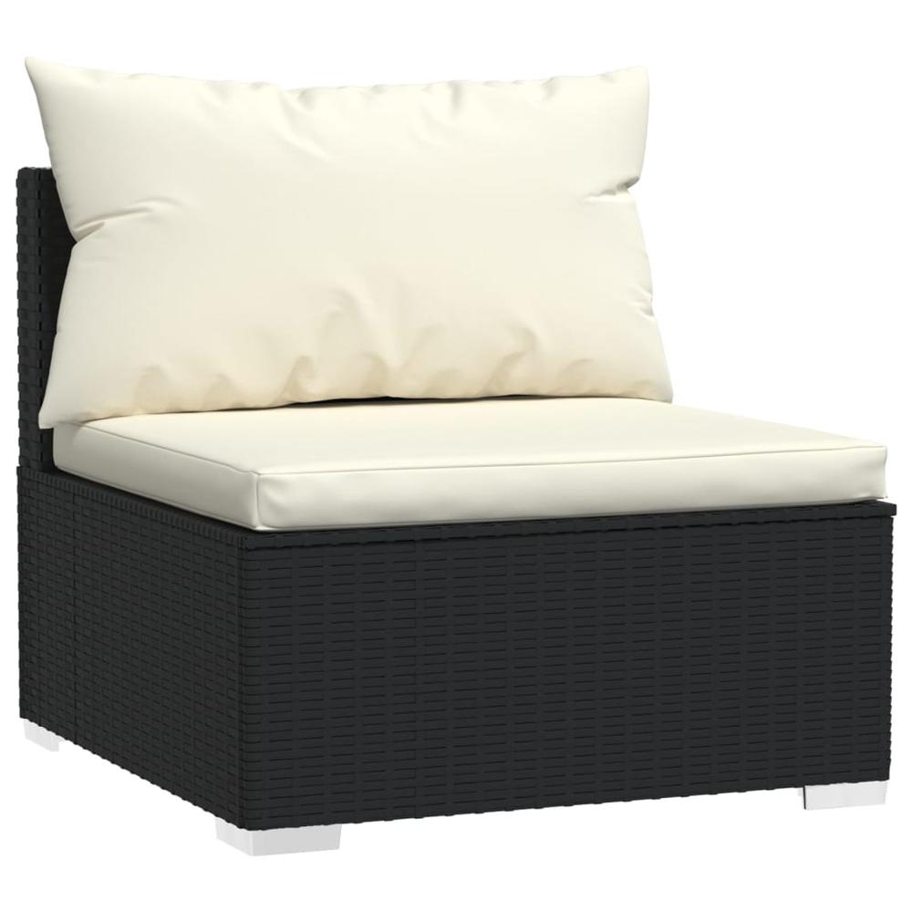 vidaXL Patio Middle Sofa with Cushions Black Poly Rattan, 317493. Picture 2