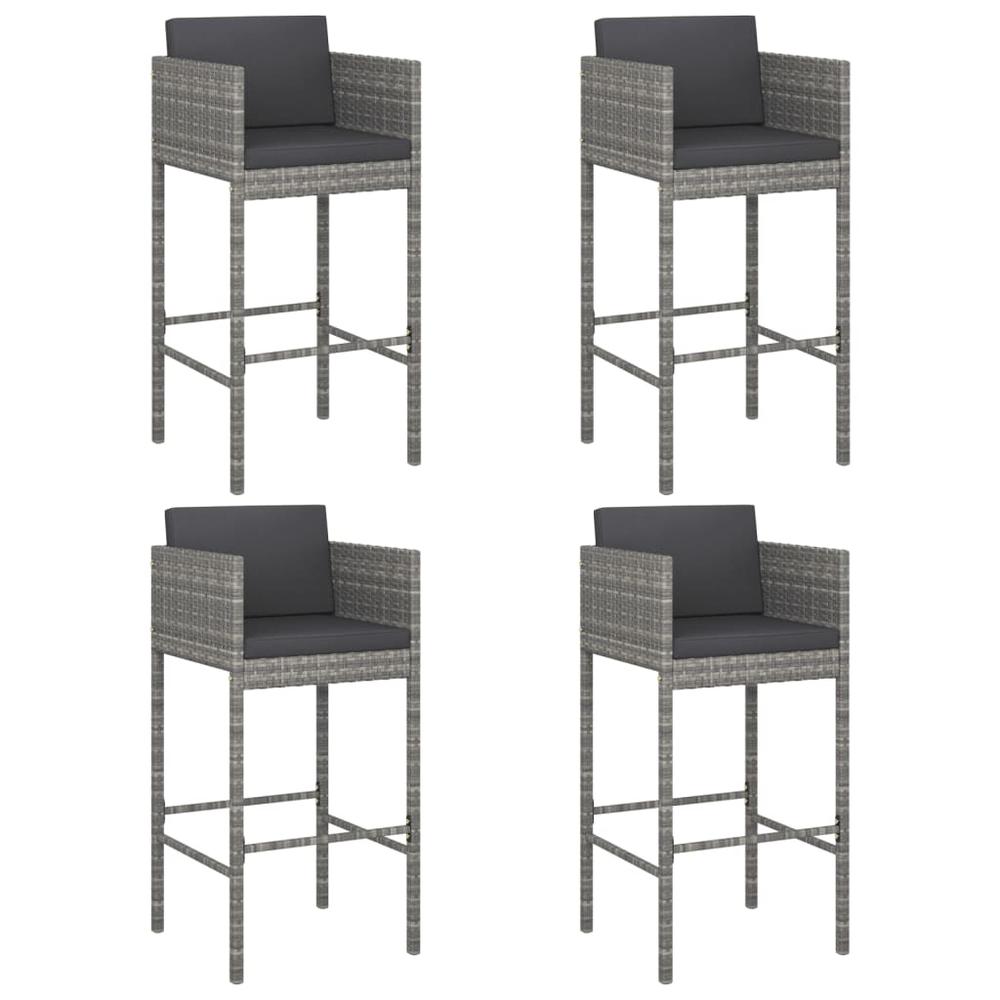 vidaXL Bar Stools 4 pcs with Cushions Gray Poly Rattan. Picture 2