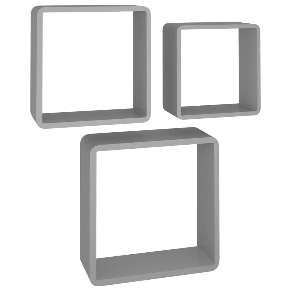 vidaXL Wall Cube Shelves 3 pcs Gray MDF, 323954. Picture 2