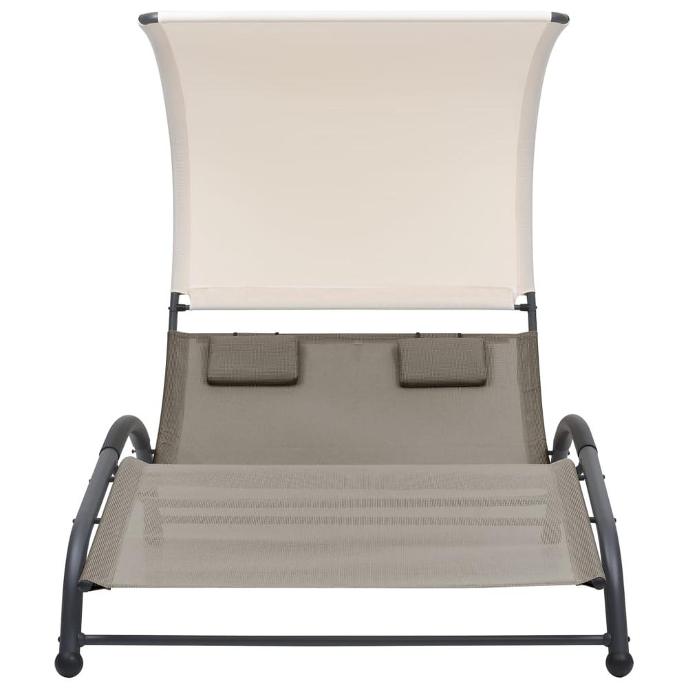 vidaXL Double Sun Lounger with Canopy Textilene Taupe. Picture 2