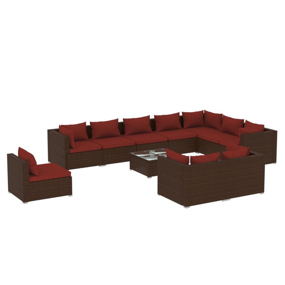 vidaXL 11 Piece Patio Lounge Set with Cushions Poly Rattan Brown, 3102667. Picture 2
