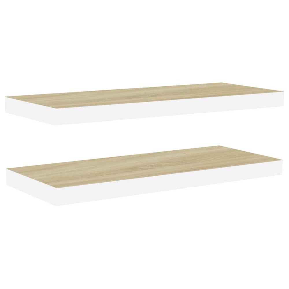 vidaXL Floating Wall Shelves 2 pcs Oak and White 23.6"x9.3"x1.5" MDF. Picture 2