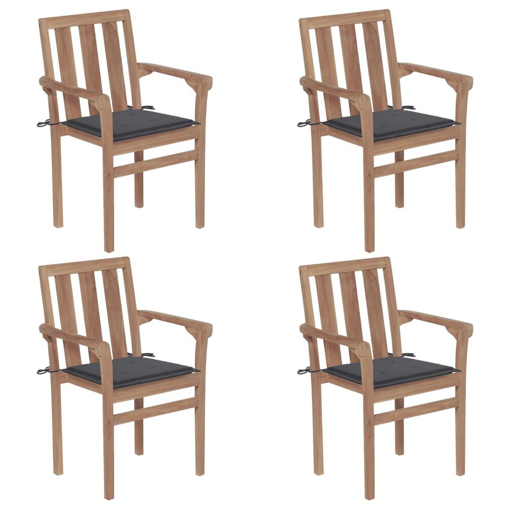 vidaXL Stackable Patio Chairs with Cushions 4 pcs Solid Teak Wood, 3073379. Picture 1