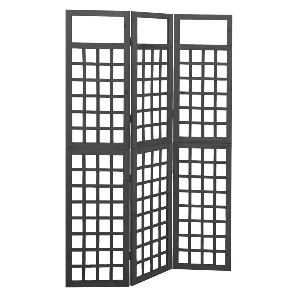 vidaXL 3-Panel Room Divider/Trellis Solid Fir Wood Black 47.6"x70.9". Picture 1
