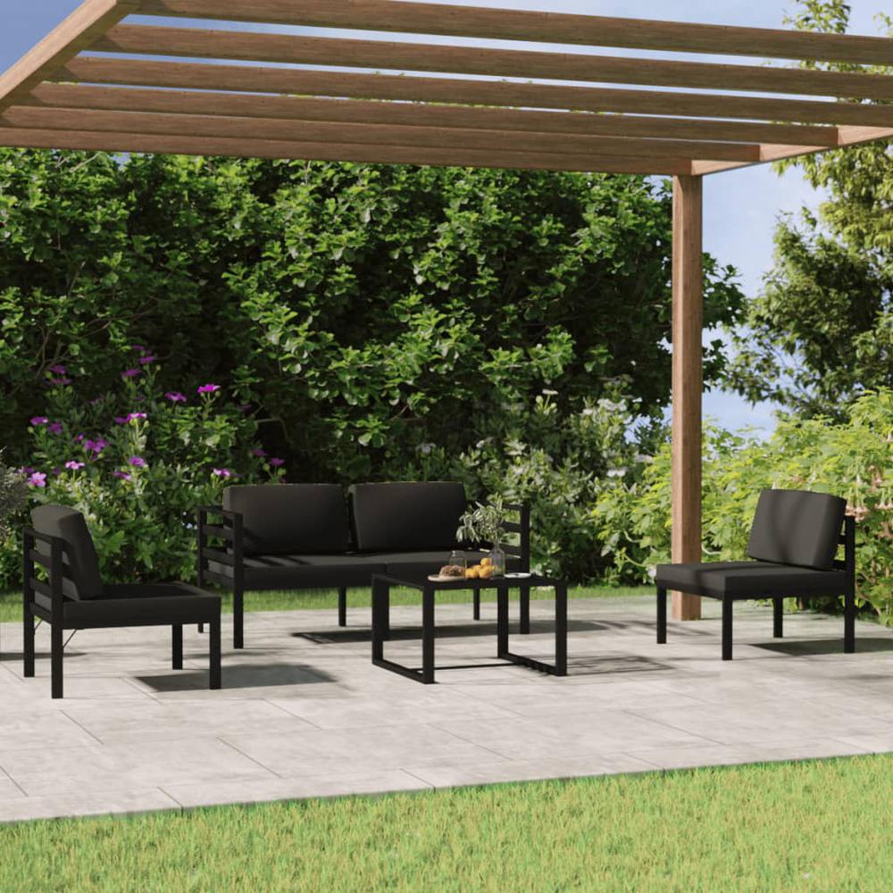 vidaXL 5 Piece Patio Lounge Set with Cushions Aluminum Anthracite, 3107788. Picture 1