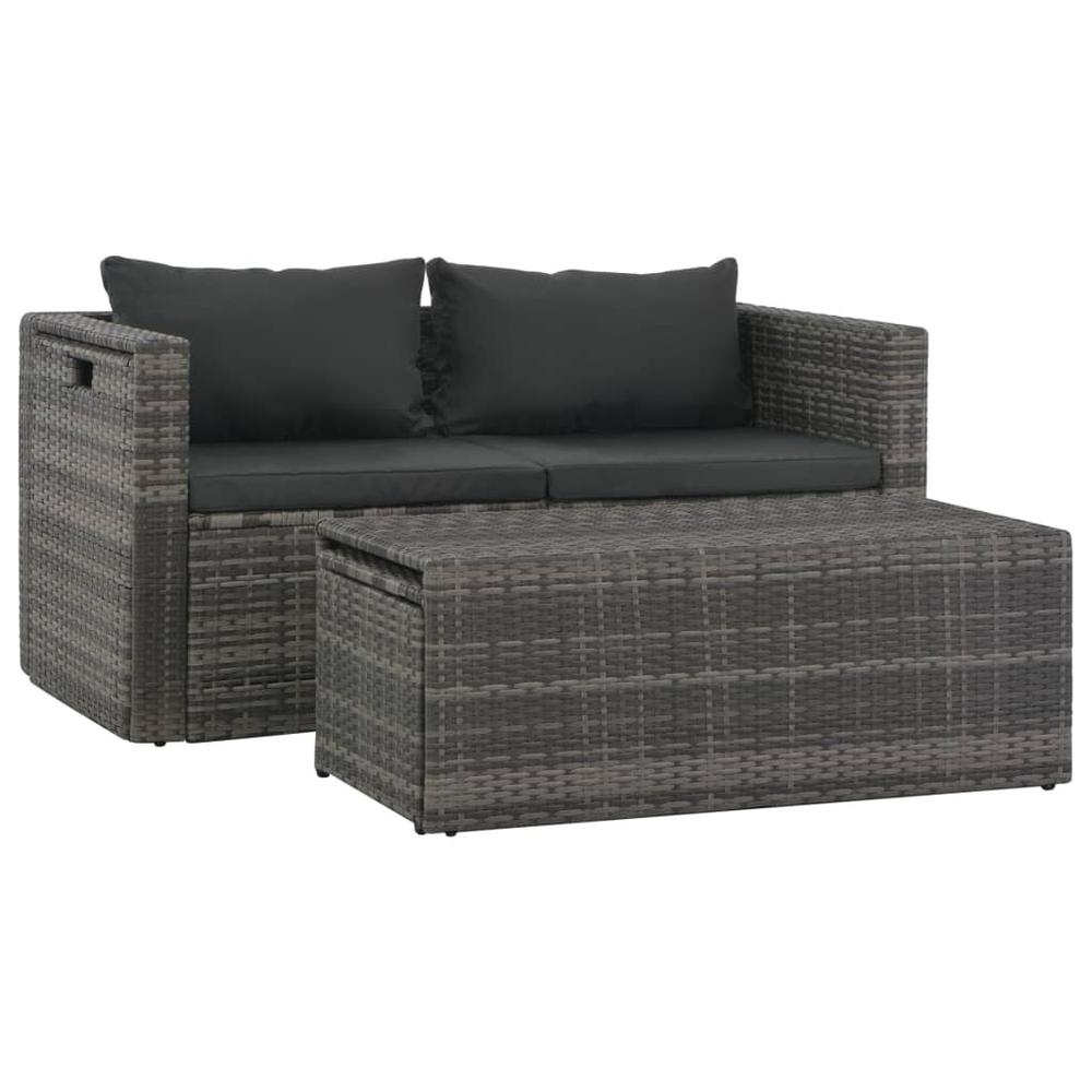 vidaXL 6 Piece Garden Lounge Set with Cushions Poly Rattan Gray, 44722. Picture 3