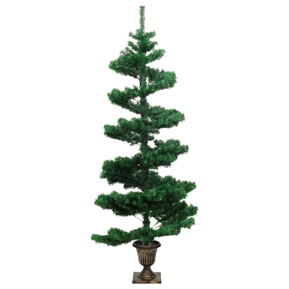 vidaXL Swirl Christmas Tree with Pot and LEDs Green 47.2" PVC. Picture 4