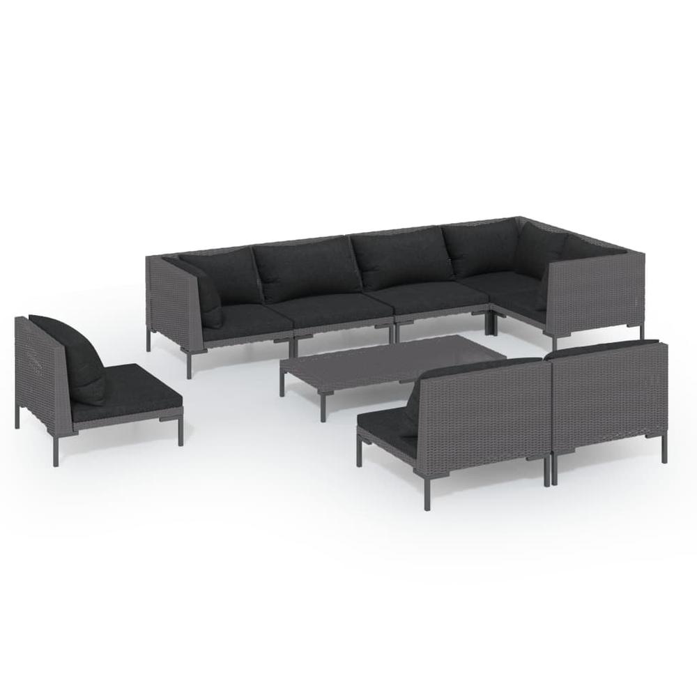 vidaXL 9 Piece Patio Lounge Set with Cushions Poly Rattan Dark Gray, 3099869. Picture 2