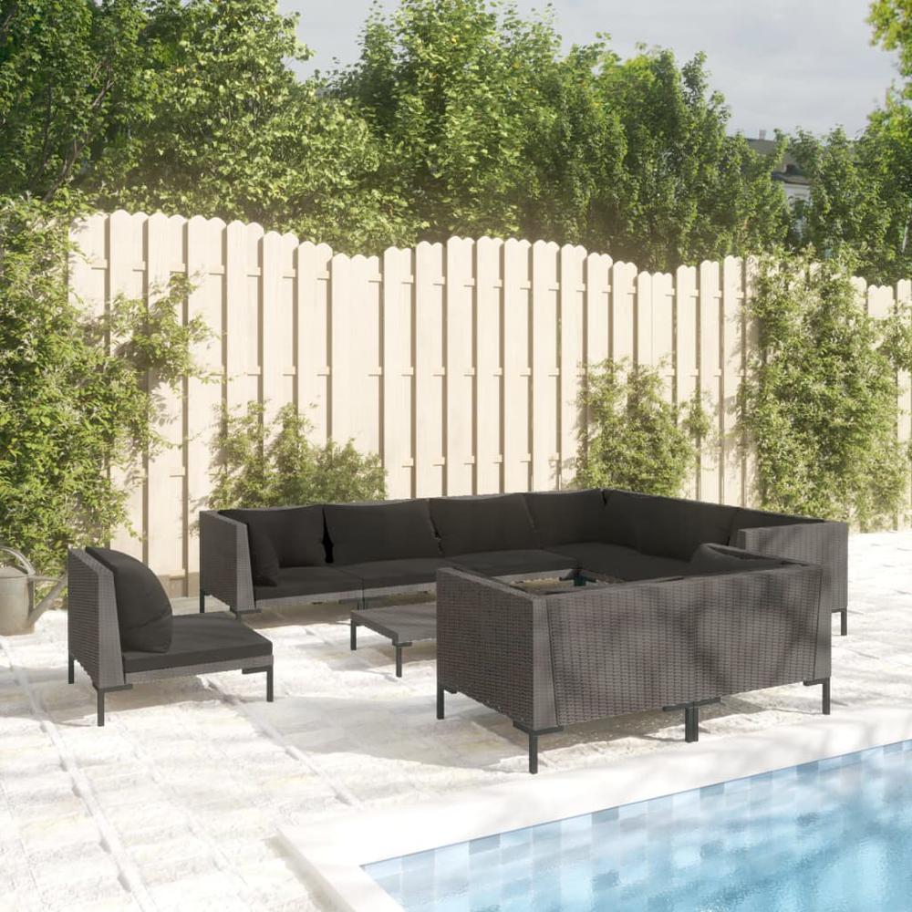 vidaXL 10 Piece Patio Lounge Set with Cushions Poly Rattan Dark Gray, 3099881. Picture 1