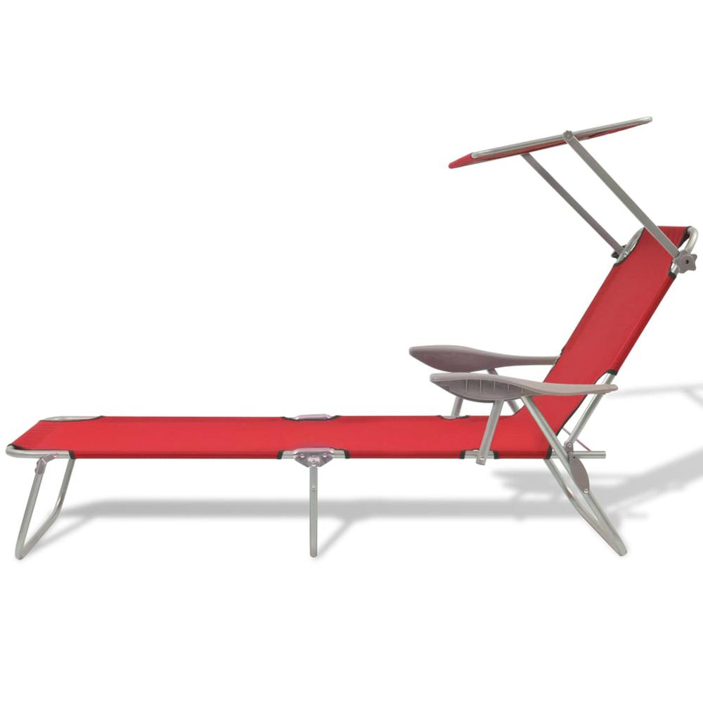 vidaXL Sun Lounger with Canopy Steel Red, 42933. Picture 2