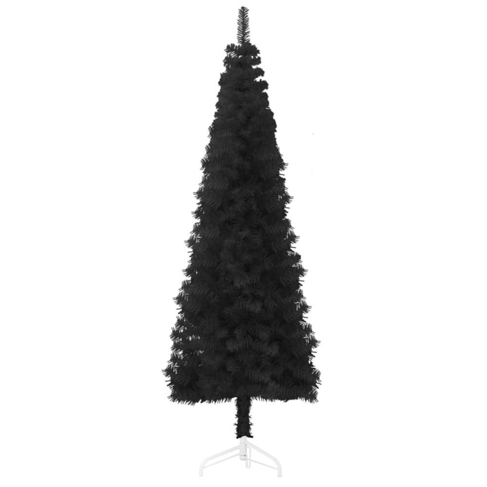 vidaXL Slim Artificial Half Christmas Tree with Stand Black 59.1". Picture 4