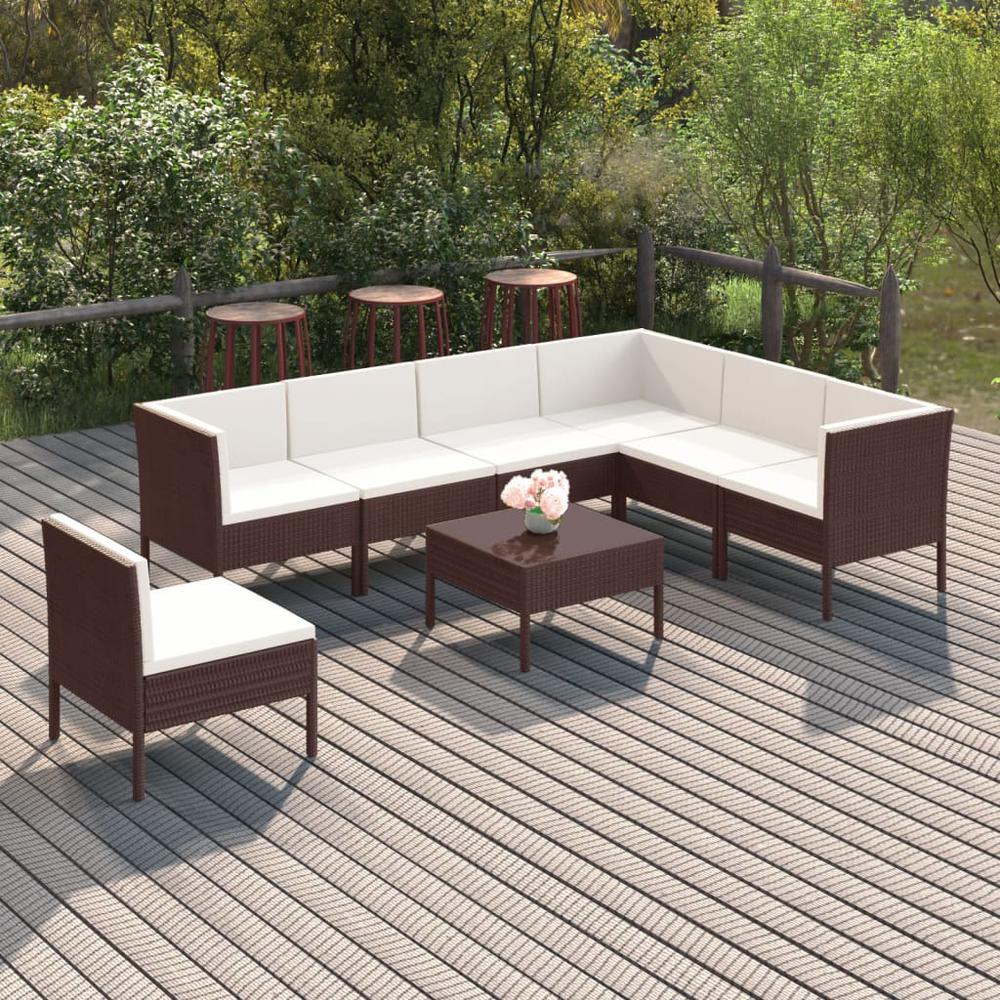 vidaXL 8 Piece Patio Lounge Set with Cushions Poly Rattan Brown, 3094439. Picture 1