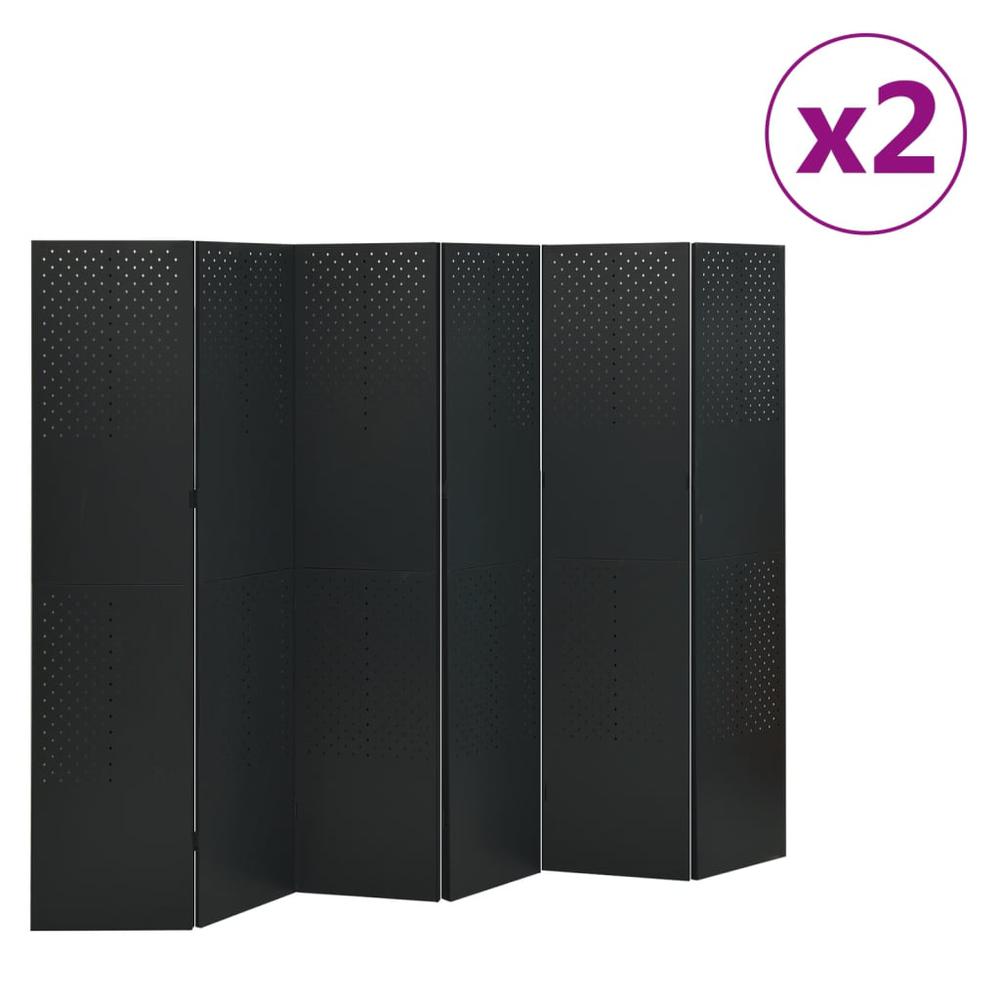 vidaXL 6-Panel Room Dividers 2 pcs Black 94.5"x70.9" Steel. Picture 1