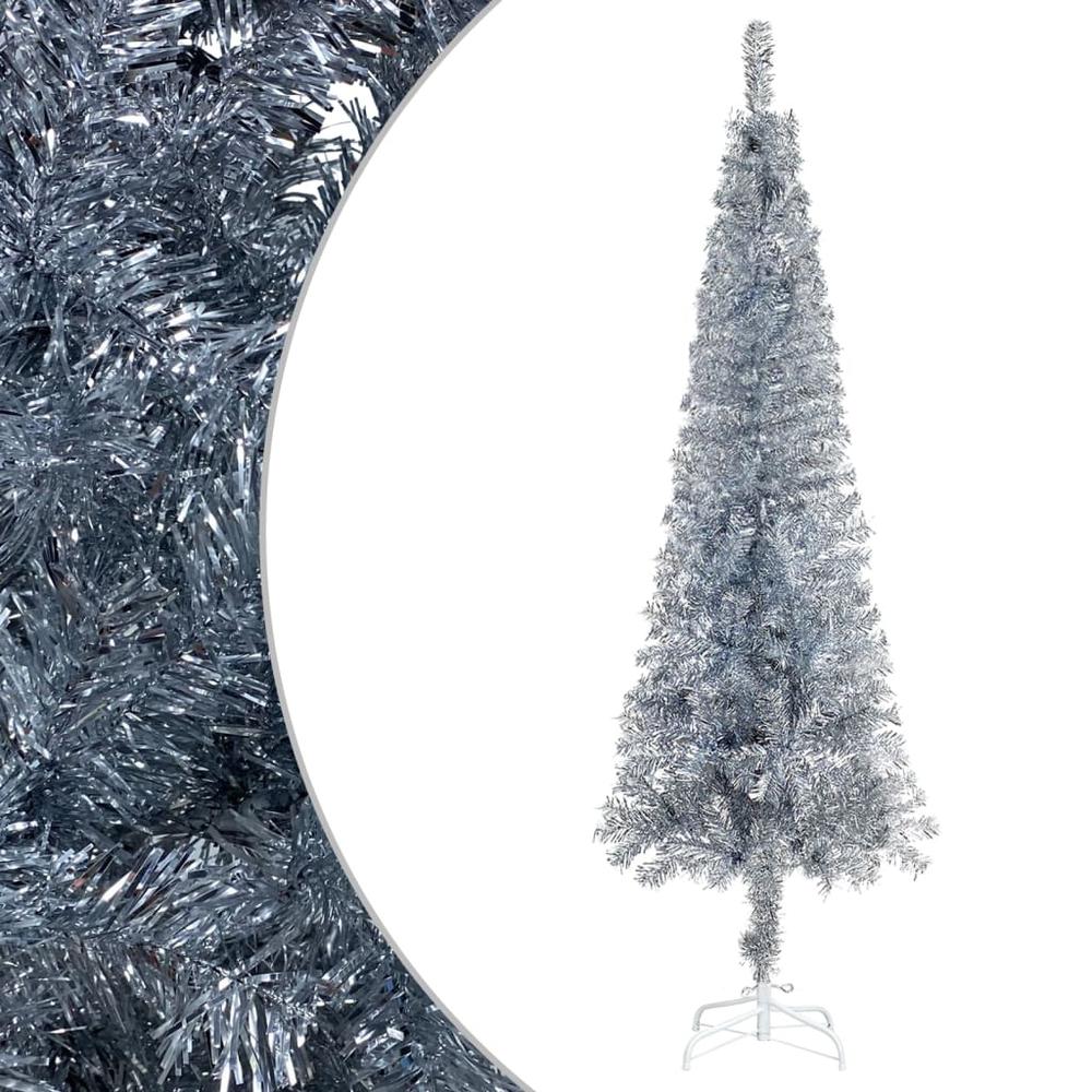 vidaXL Slim Christmas Tree Silver 70.9". Picture 1