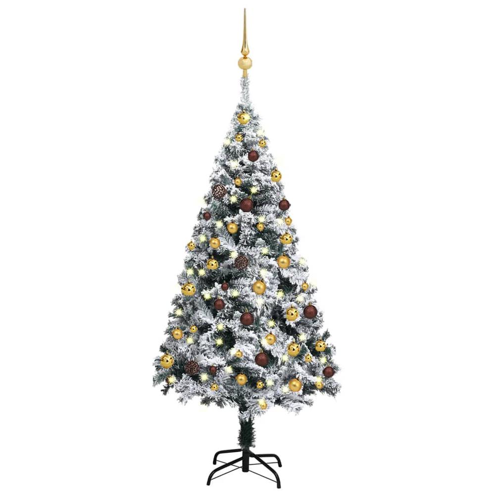 vidaXL Artificial Christmas Tree with LEDs&Ball Set Green 47.2", 3077818. Picture 1