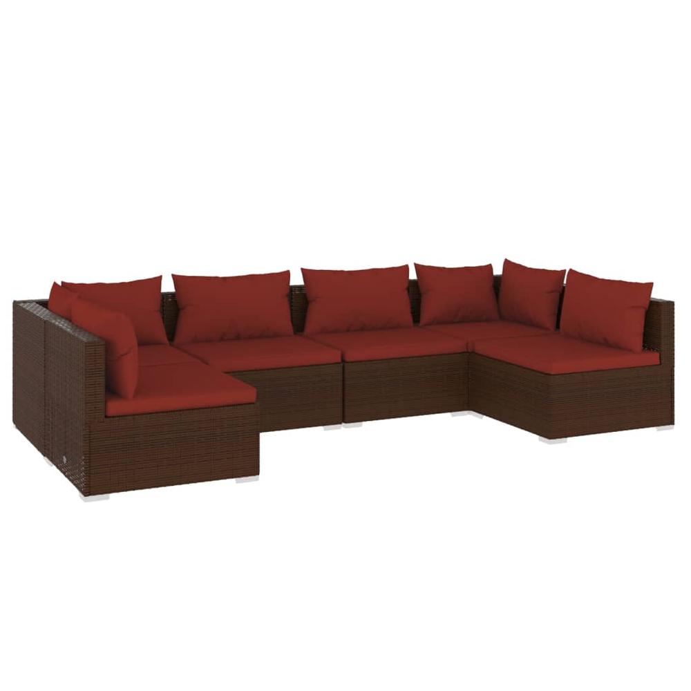 vidaXL 6 Piece Patio Lounge Set with Cushions Poly Rattan Brown, 3101875. Picture 2