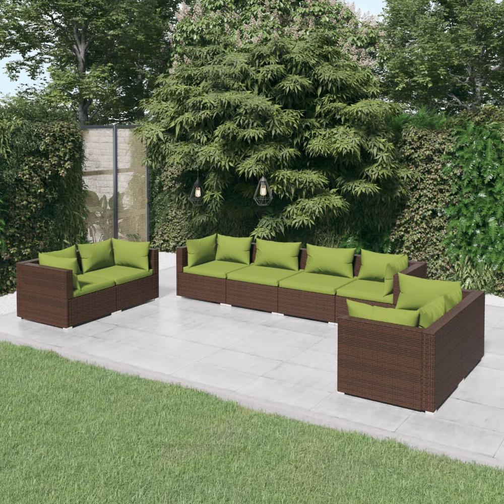 vidaXL 8 Piece Patio Lounge Set with Cushions Poly Rattan Brown, 3102284. Picture 1