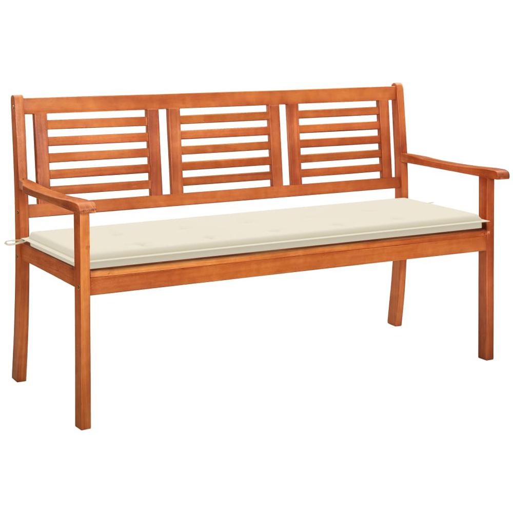 vidaXL 3-Seater Patio Bench with Cushion 59.1" Solid Eucalyptus Wood, 3060998. Picture 1