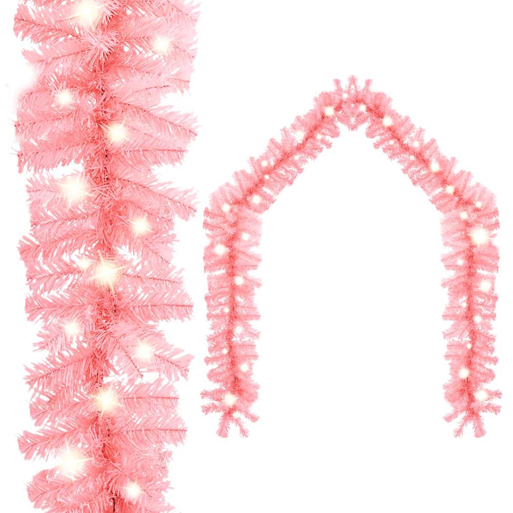 vidaXL Christmas Garland with LED Lights 787.4" Pink. Picture 1