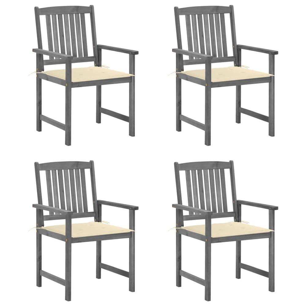 vidaXL Patio Chairs with Cushions 4 pcs Gray Solid Acacia Wood, 3061226. Picture 1