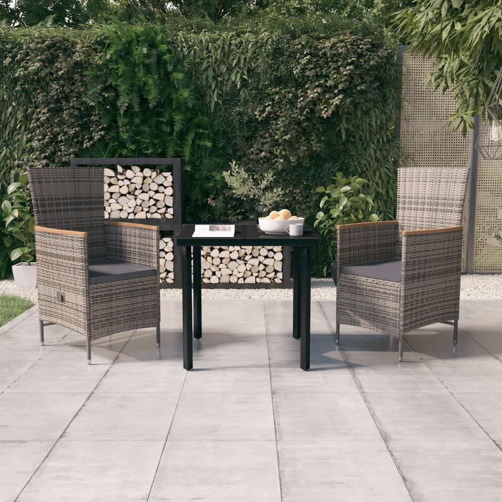 vidaXL 3 Piece Patio Dining Set with Cushions Gray, 3099431. Picture 1