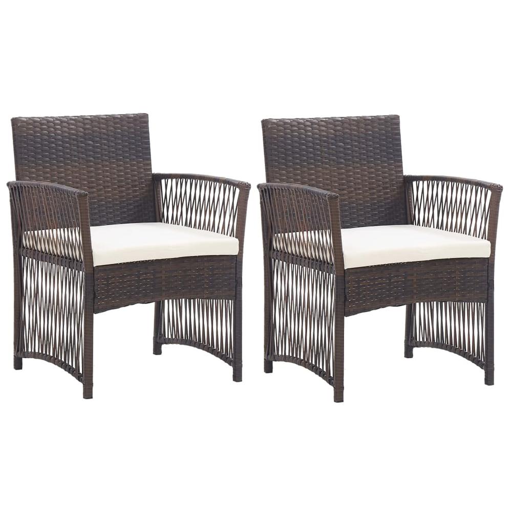 vidaXL Patio Armchairs with Cushions 2 pcs Brown Poly Rattan. The main picture.