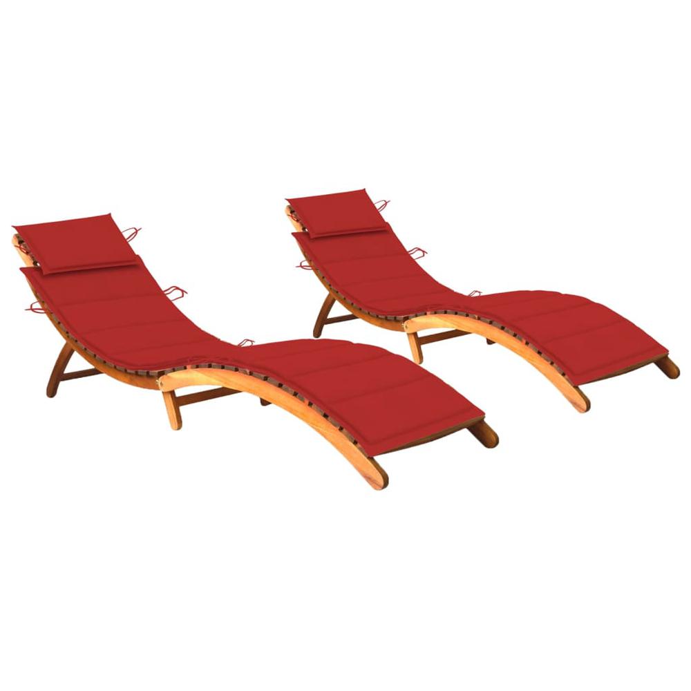 vidaXL Sun Loungers 2 pcs with Cushions Solid Acacia Wood, 3077367. Picture 1