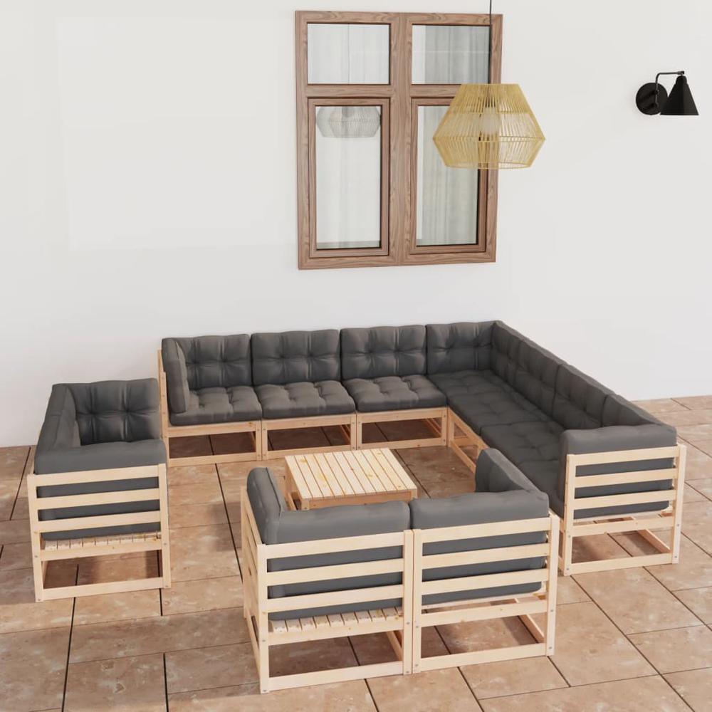vidaXL 12 Piece Patio Lounge Set with Cushions Solid Pinewood, 3076999. The main picture.