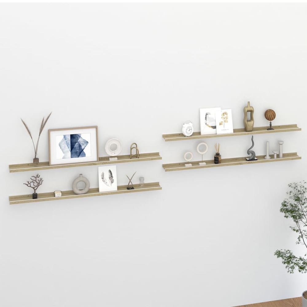 vidaXL Wall Shelves 4 pcs White and Sonoma Oak 45.3"x3.5"x1.2". Picture 1