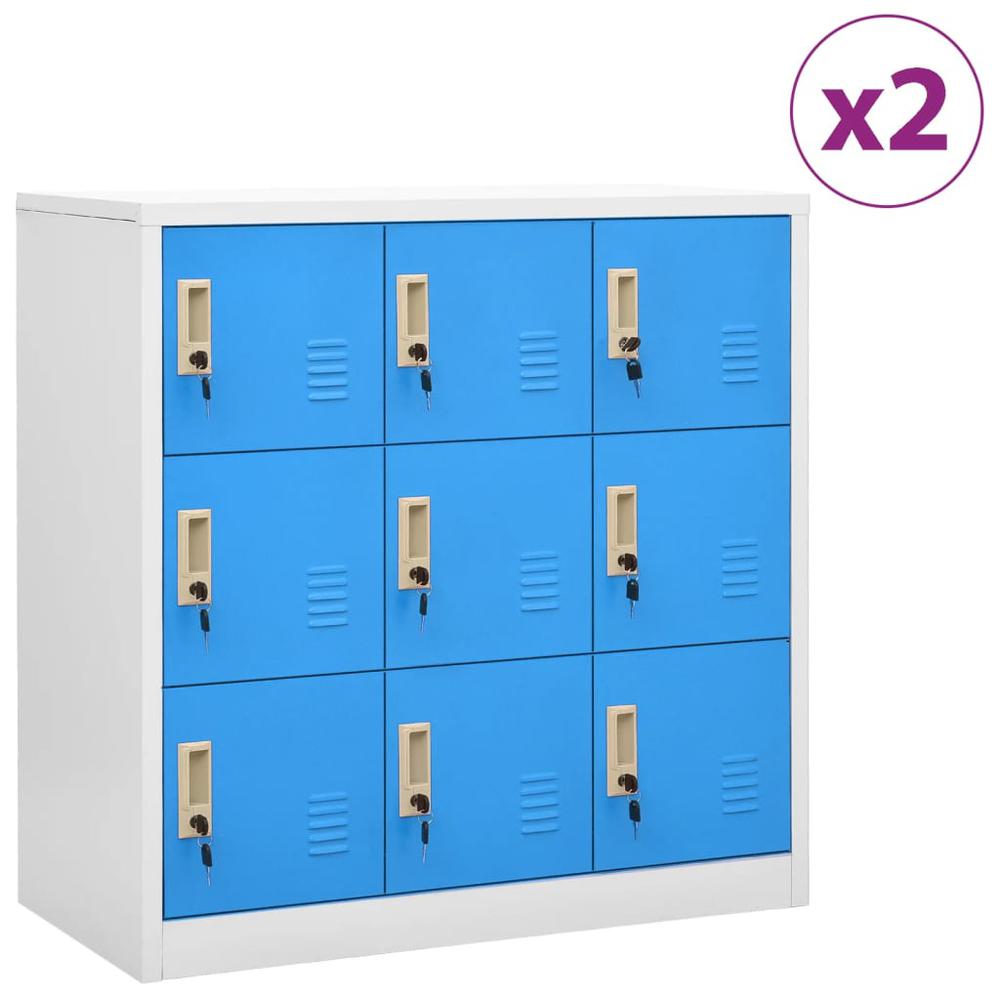 vidaXL Locker Cabinets 2 pcs Light Gray and Blue 35.4"x17.7"x36.4" Steel. Picture 1