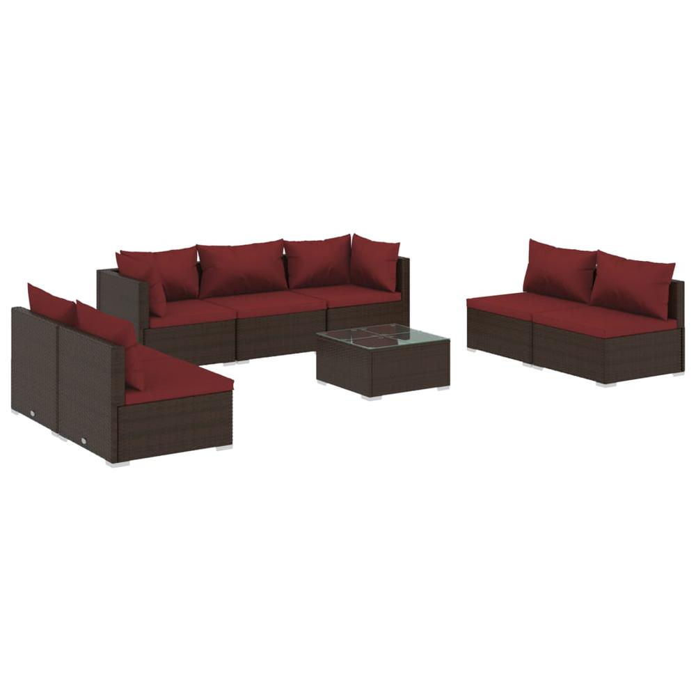 vidaXL 8 Piece Patio Lounge Set with Cushions Poly Rattan Brown, 3102243. Picture 2