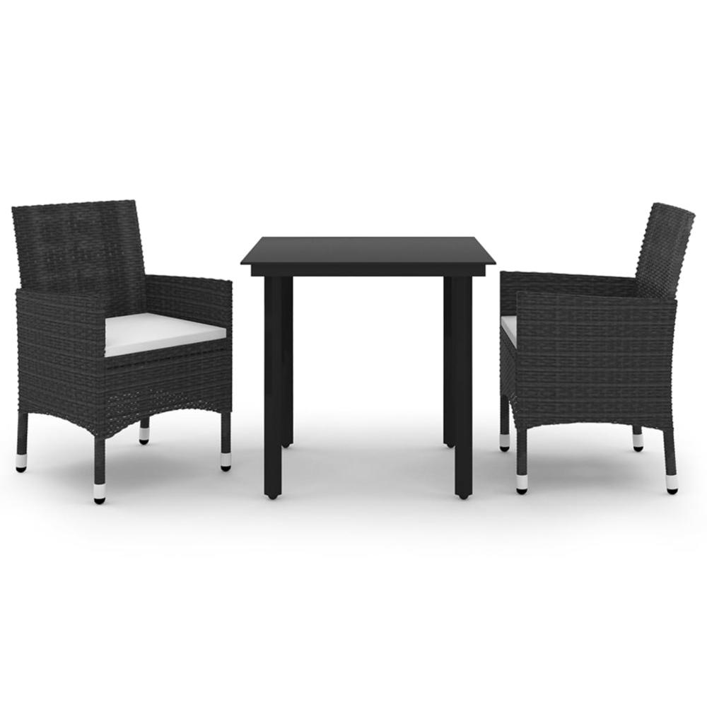 vidaXL 3 Piece Patio Dining Set with Cushions Poly Rattan and Glass, 3099679. Picture 2