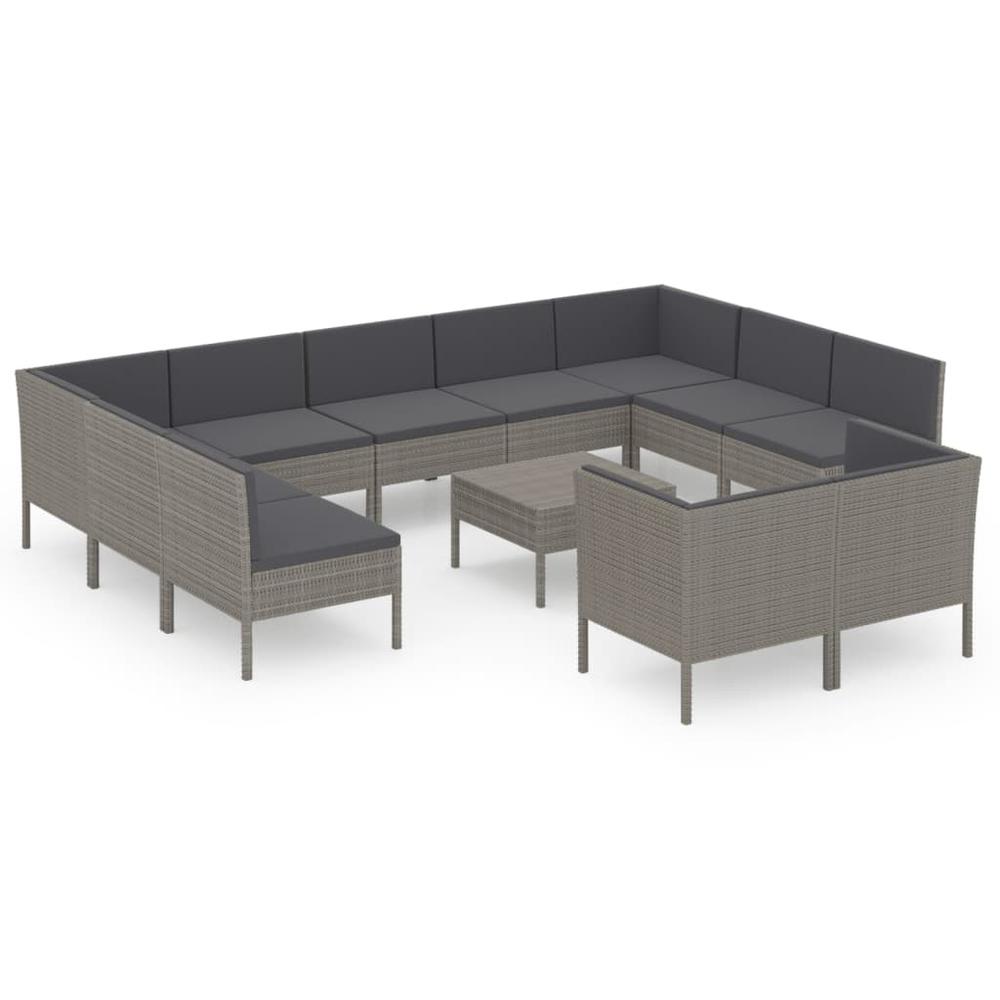 vidaXL 12 Piece Patio Lounge Set with Cushions Poly Rattan Gray, 3094622. Picture 2