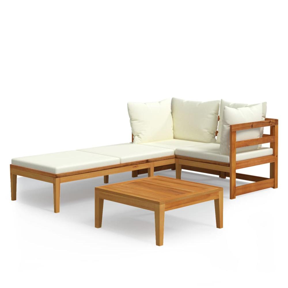 vidaXL 3 Piece Patio Lounge Set with Cream White Cushions Acacia Wood, 3087278. Picture 2