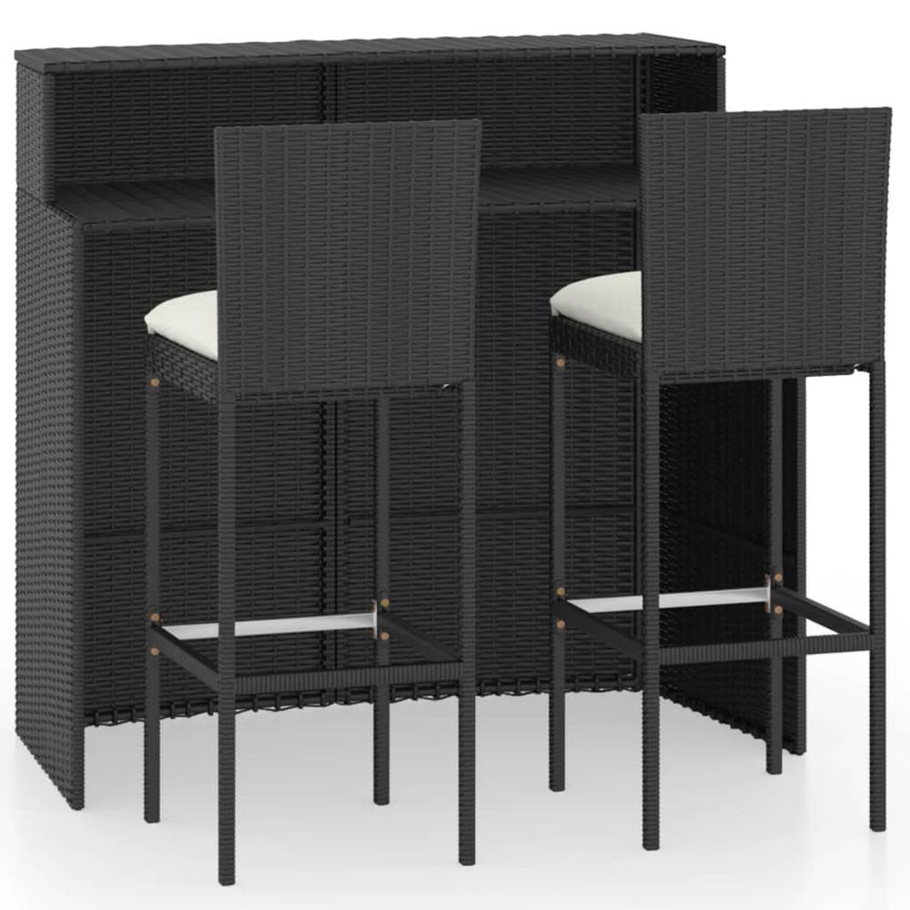 vidaXL 3 Piece Patio Bar Set with Cushions Black, 3064881. Picture 2