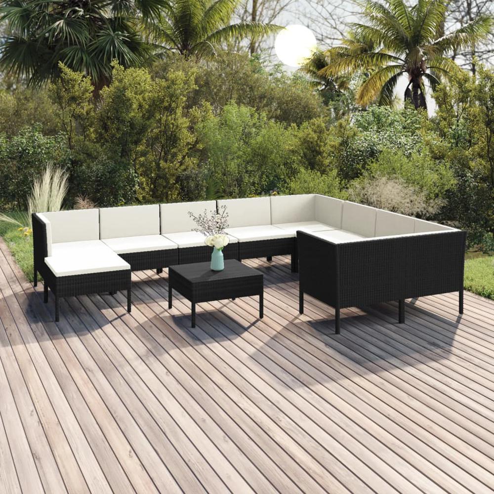 vidaXL 11 Piece Patio Lounge Set with Cushions Poly Rattan Black, 3094504. The main picture.