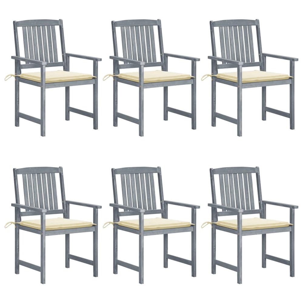 vidaXL Patio Chairs with Cushions 6 pcs Solid Acacia Wood Gray, 3078209. Picture 1
