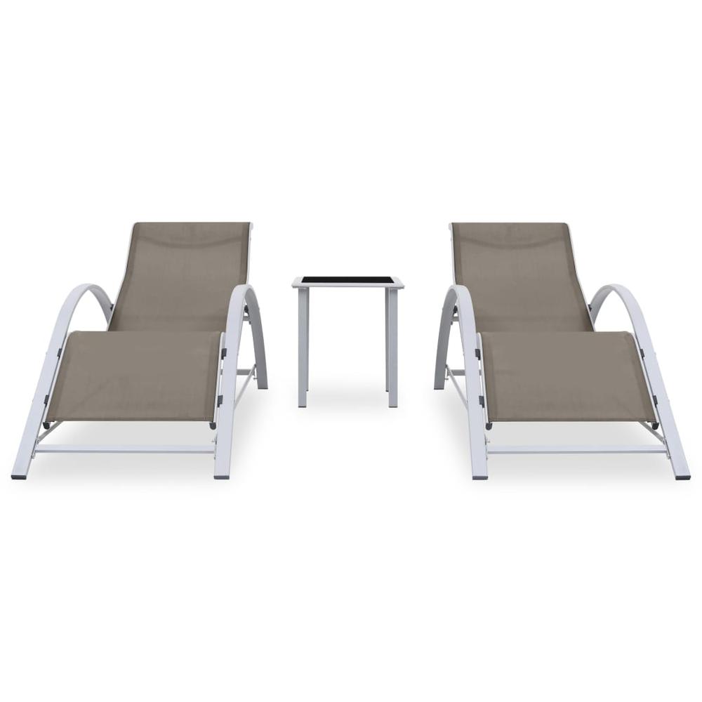vidaXL Sun Loungers 2 pcs with Table Aluminum Taupe. Picture 2