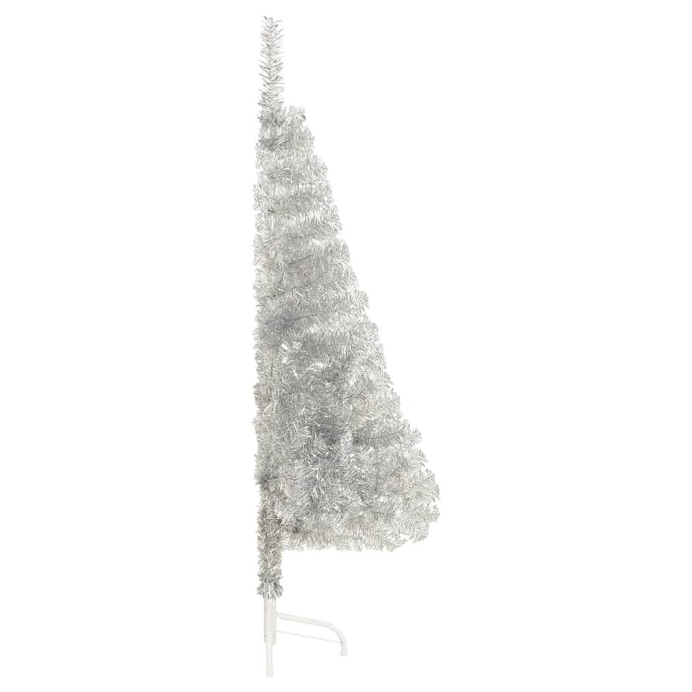 vidaXL Artificial Half Christmas Tree with Stand Silver 47.2" PVC. Picture 4