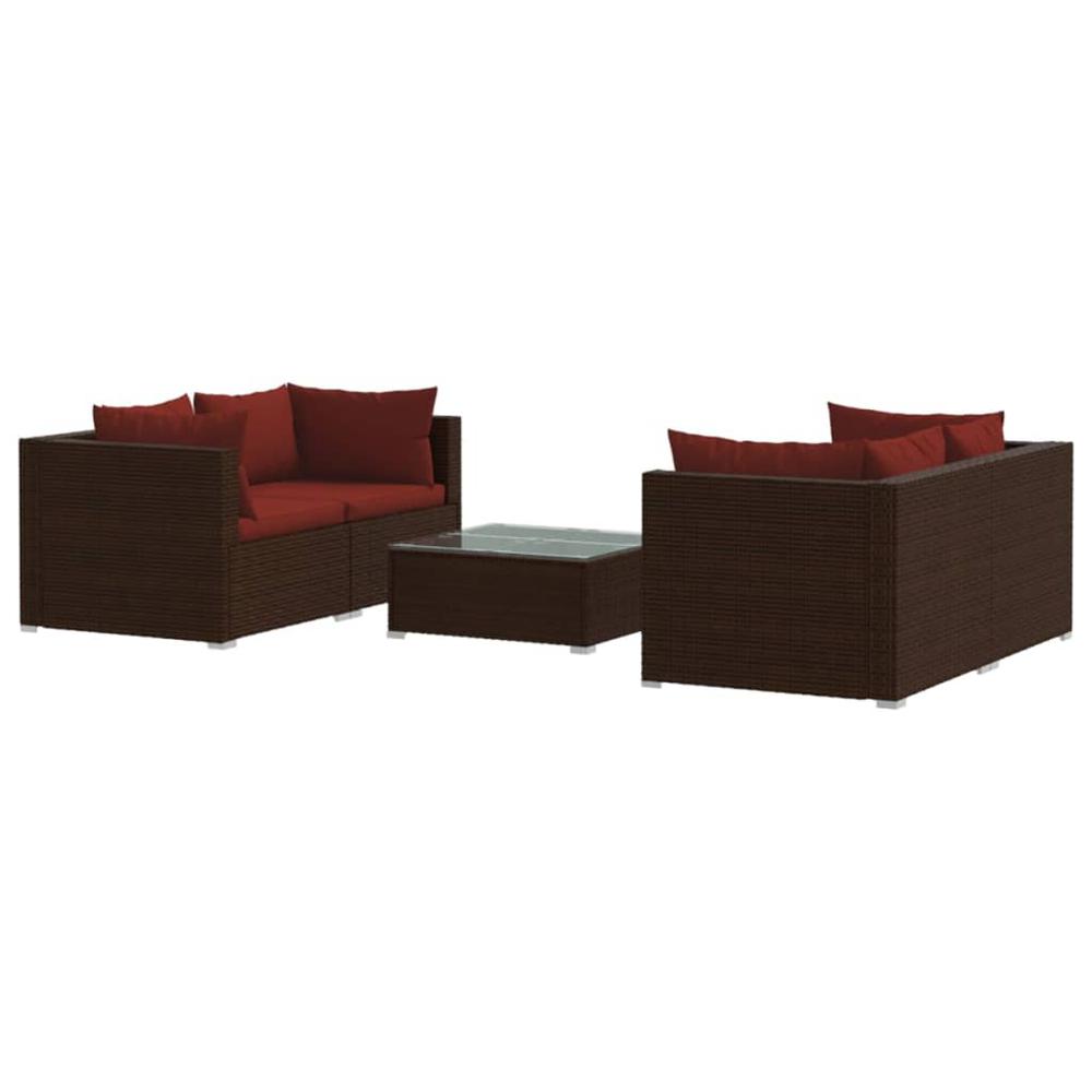 vidaXL 5 Piece Patio Lounge Set with Cushions Poly Rattan Brown, 3101483. Picture 2