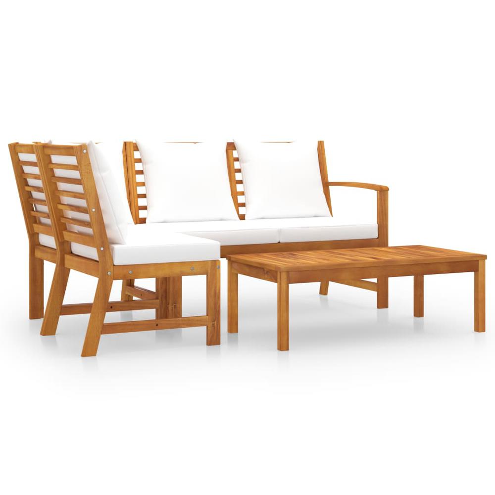 vidaXL 4 Piece Patio Lounge Set with Cushion Cream Solid Acacia Wood, 3057772. Picture 2