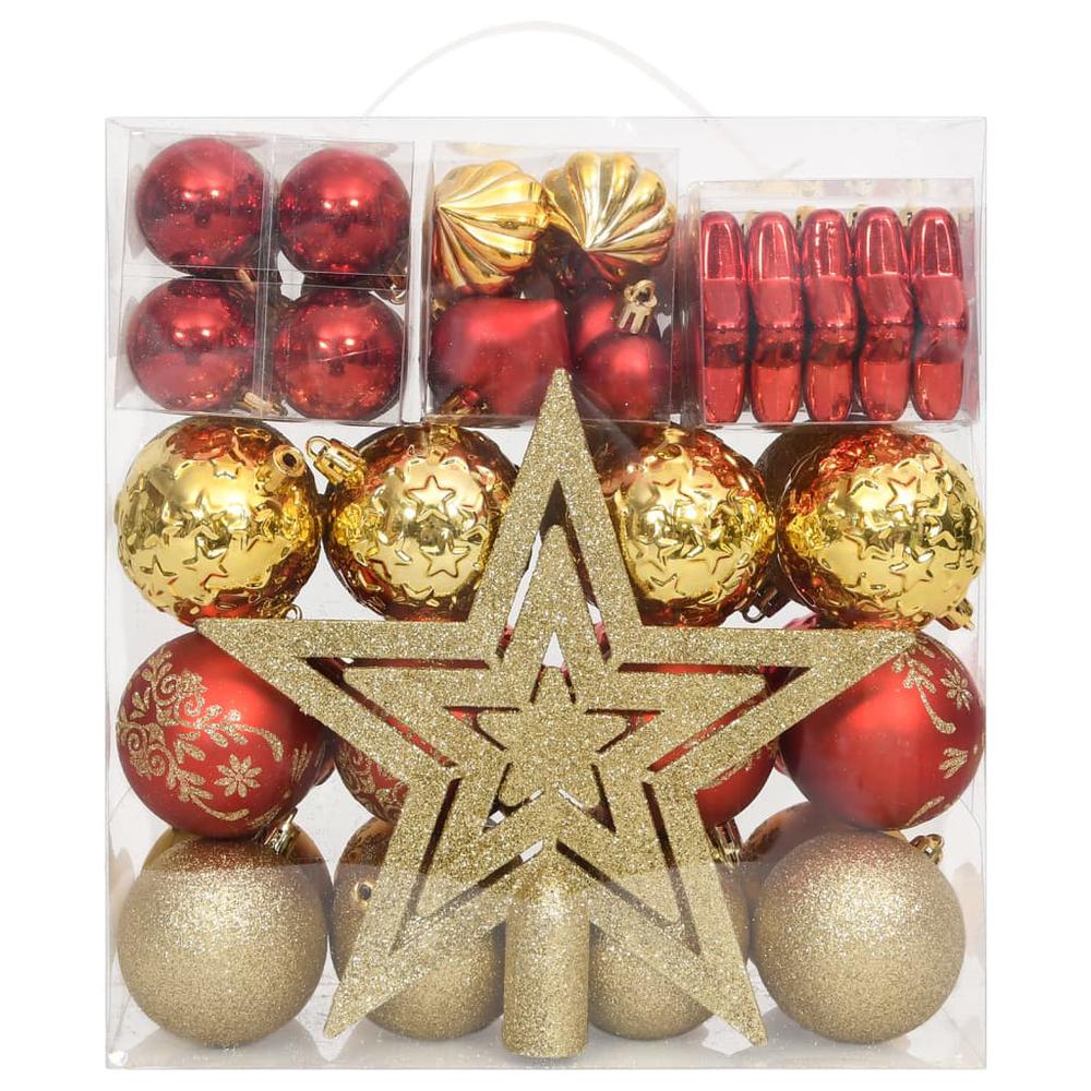 vidaXL 70 Piece Christmas Bauble Set Gold and Red. Picture 2
