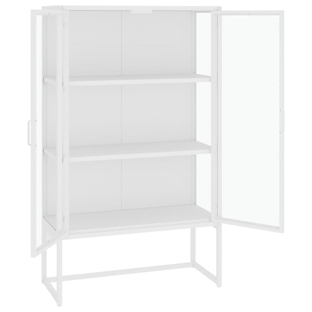 vidaXL Highboard White 31.5"x13.8"x53.1" Steel and Tempered Glass. Picture 4
