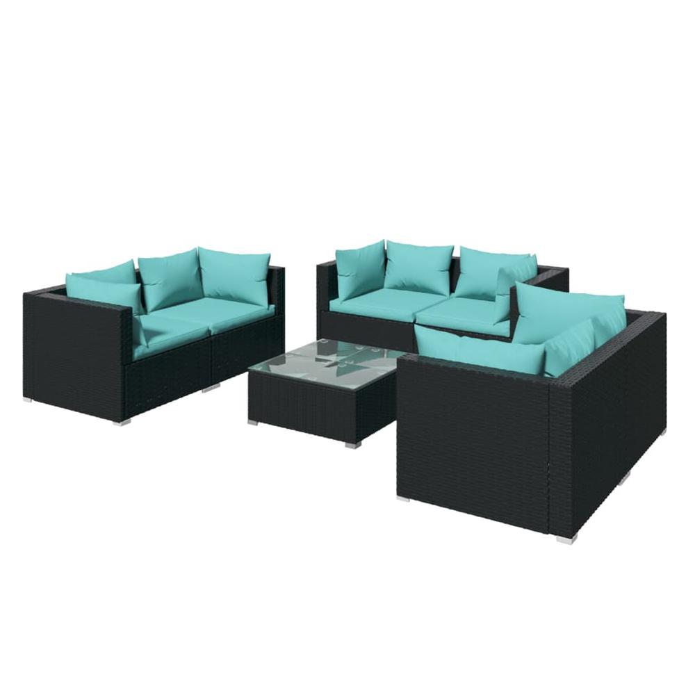 vidaXL 7 Piece Patio Lounge Set with Cushions Poly Rattan Black, 3102305. Picture 2