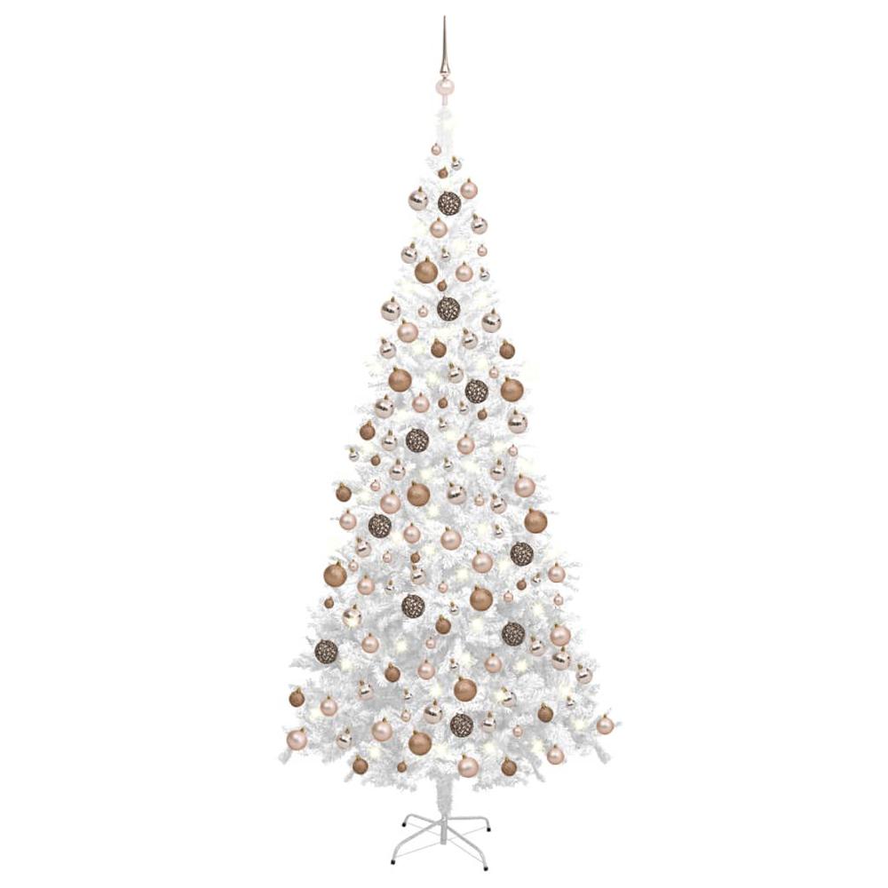 vidaXL Artificial Christmas Tree with LEDs&Ball Set L 94.5" White, 3077582. Picture 1