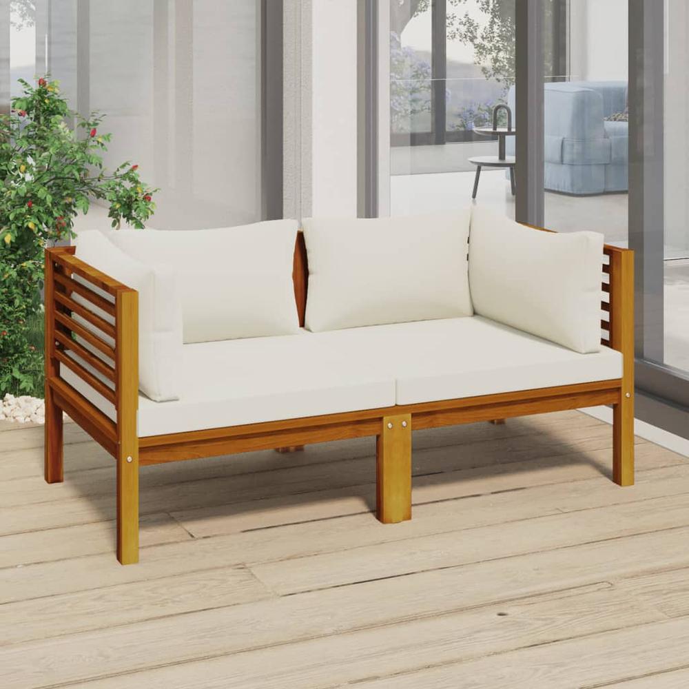 vidaXL 2-Seater Patio Sofa with Cream Cushion Solid Acacia Wood. Picture 8