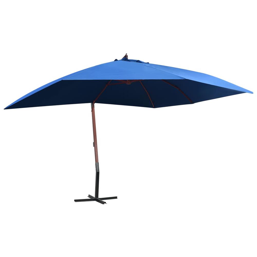 vidaXL Hanging Parasol with Wooden Pole 157.5"x118.1" Blue. Picture 1