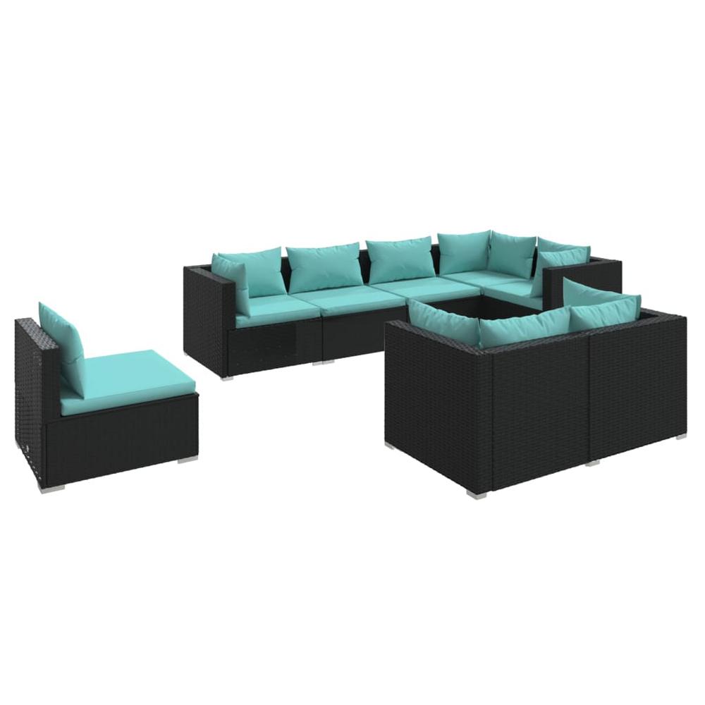 vidaXL 8 Piece Patio Lounge Set with Cushions Poly Rattan Black, 3102609. Picture 2