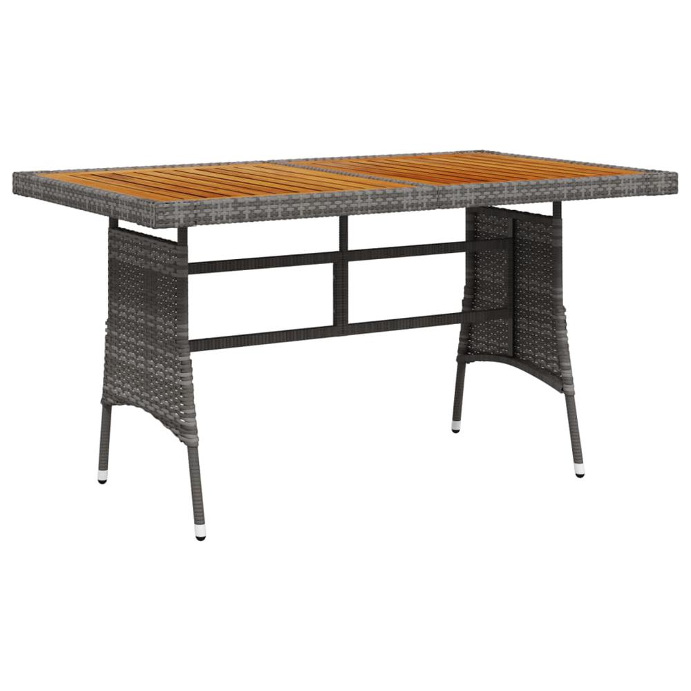 vidaXL Patio Table Gray 51.2"x27.6"x28.3" Poly Rattan & Solid Acacia Wood. Picture 1