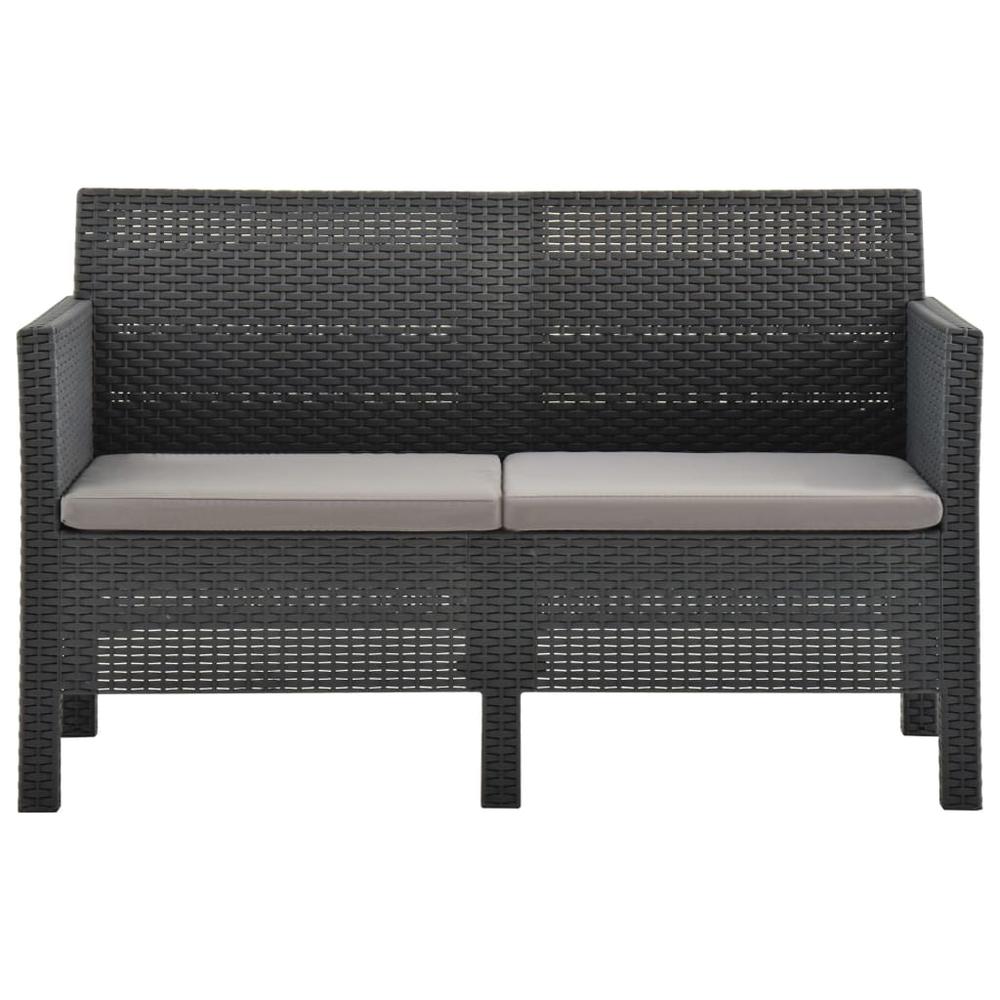 vidaXL 2-Seater Patio Sofa with Cushions Anthracite PP Rattan. Picture 2